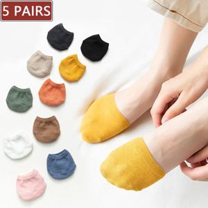 5 쌍 앞발 양말 여성 여름 솔리드 컬러 여성 하프 발가락 커버 하프 양말 발뒤꿈치 보이지 않는 코튼 통기성 양말