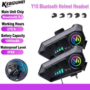 Kebidumei Y10 오토바이 블루투스 5.3 헬멧 헤드셋 1000 mAh 무선 핸즈프리 이어폰, 모토용 다채로운 조명 포함