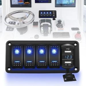 HL 5갱 방수 로커 스위치 패널 12V/24V 마린 스위치 (4.8A 듀얼 USB LED 볼트미터 포함) 자동차, 보트, 트럭용
