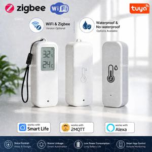 Tuya Zigbee/Wifi 온도 습도 센서 감지기 옵션 Alexa Z2M용 실내 실외 방수 LCD 온도계 습도계