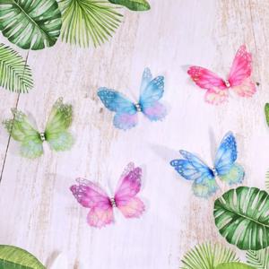 50Pcs 3D Organza 패브릭 나비 아플리케 그라디언트 컬러 더블 레이어 쉬폰 나비 자수 패치 반투명