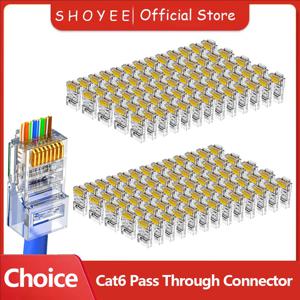 RJ45 커넥터 CAT6 패스스루 커넥터 크리스탈 엔드 금도금 8P8C 크림프 UTP 표준 이더넷 네트워크 모듈러 플러그