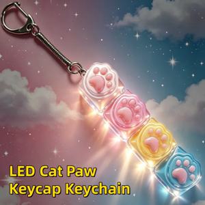 LED 고양이 발 모양 키캡 키체인 라이트, 기계식 키보드 스트레스 해소 장난감, 사무실 책상용 귀여운 소프트 키링, 불안 완화 선물