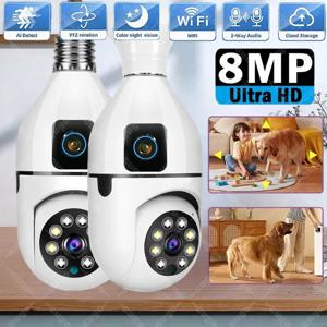 WiFi IP 카메라 E27 전구형 카메라 8MP 무선 베이비 모니터 AI 추적 보안 비디오 감시 애완동물 카메라 5MP SmartLife 실내용