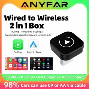 아이폰 및 안드로이드 오토용 무선 CarPlay 어댑터 2-in-1 USB 어댑터 5.8GHz WiFi 자동 연결 유선에서 무선으로