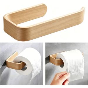 자가 접착식 U자형 화장지 홀더, 드릴 필요 없는 나무 무늬 벽걸이형, 욕실/주방 키친타월용, 임차인 친화적