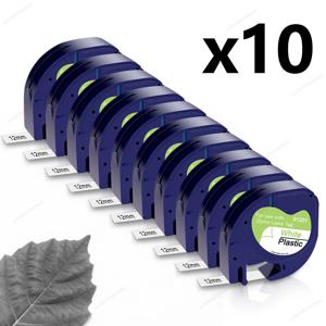 2/10PK 91201 호환 Dymo LetraTag 라벨 테이프 91331 91200 91201 Dymo LT100H 라벨 프린터용 12mm LT 테이프 검정색 바탕에 흰색