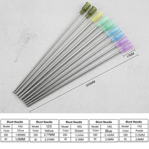 200mm 길이의 나사식 플라스틱 베이스 스테인리스 스틸 디스펜싱 니들, 플랫 블런트 니들, 10G/11G/12G/13G/14G 다중 사양 산업용 디스펜싱 니들 팁, 확장형 정밀 디스펜싱 니들 튜브, 잉크 및 접착제 디스펜싱