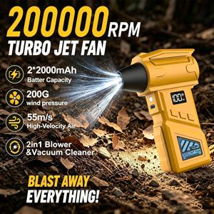 200000RPM 고성능 브러시리스 터보 제트 송풍기 200G 초고풍압 55m s 강력한 풍량 5단계 풍속 자유 조절 LED 디지털 배터리 잔량 표시 화면 어두운 틈새 청소용 보조 라이트 내장 Type C 범용 충전 방식 무선 휴대용 인체공학 그립 차량 내부 청소 컴퓨터 키보드 먼지 제거 가정 사무실 환경 정리 야외 캠핑 바베큐 착화 눈 제거 등 다방면으로 활용 가능한 다용도 청소