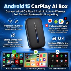 2026 무선 CarPlay AI 박스 안드로이드15 코완킷 무선 안드로이드 오토 어댑터 3in1 스마트 카 TV 박스 HD 플러그 앤 플레이 넷플릭스 유튜브