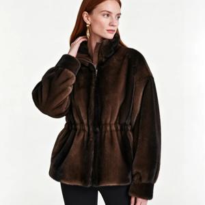 PUAL 여성용 인조 밍크 퍼 재킷 스탠드 칼라 지퍼업 허리 조임끈 따뜻한 루즈핏 겨울 패션 플러시 아우터웨어 코트