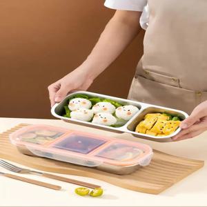 3칸 식품 보관 용기 런치 박스(뚜껑 포함), 칸막이형 밀폐 디자인, 냄새 방지