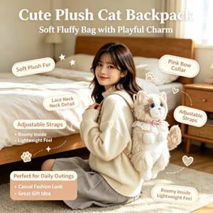 귀여운 시뮬레이션 고양이 디자이너 백팩 여성용 카와이 부드러운 플러시 트렌디 백팩 여성용 학교 가방 소녀들을 위한 선물