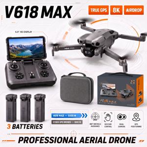 V618 MAX GPS 접이식 드론 6.9인치 화면 4K HD 브러시리스 에어드롭 5G FPV 듀얼 카메라 장시간 비행 고도 유지 쿼드콥터