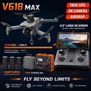 오리지널 V618 MAX GPS 접이식 드론 6.9인치 화면 4K UHD 브러시리스 에어드롭 5G FPV 듀얼 카메라 전문 항공 촬영