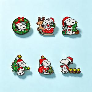 6개 스누피 에나멜 핀 세트 만화 찰리 브라운 우드스탁 브로치 옷깃 핀 배낭 옷 배지 귀여운 팬 선물
