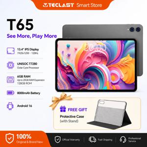 테클라스트 T65, 13.4인치 안드로이드 16 태블릿, 제미니 AI, 120Hz FHD+, 옥타 코어, 6GB+128GB, 8000mAh 배터리, 4G LTE, GPS, 와이드바인 L1, 넷플릭스 HD 지원