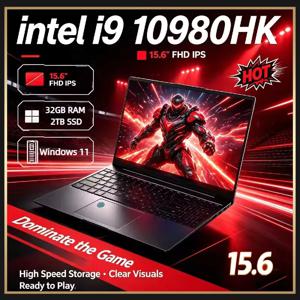 2026년형 15.6인치 인텔 코어 i9-10980HK 노트북, 32GB RAM, 2TB SSD, Windows 11 Pro, 1920x1080 FHD, 초슬림 게이밍 노트북