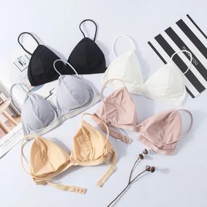 섹시 란제리 여성용 소프트 브라 삼각컵 프렌치 딥 V 브라 가슴 패드 내장 여성용 브라렛 슬링탑 속옷