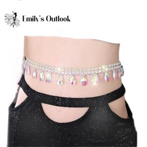 스파클 밸리 댄스 허리 체인 벨트 샤인 레이어드 라인 석 바디 쥬얼리 액세서리 여성용 비키니 체인 조절 가능 소녀