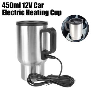 캠핑 여행 주전자 차량 난방 컵 12V 450ml 스테인레스 스틸 물 커피 우유 열 머그잔 전기 난방 자동차 주전자
