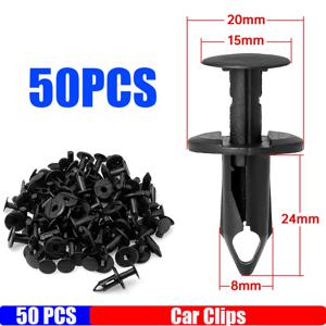 50개 8mm 자동차 리테이너 클립 플라스틱 패스너 키트 자동차 트림 패널 클립 블랙 차체 범퍼 리벳 세트 교체용 푸시 핀