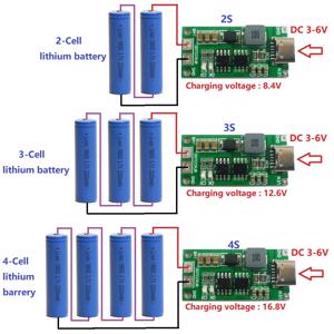 유형 C BMS 2S 3S 4S 1A 2A 4A 18650 리튬 배터리 충전기 보드 Li-Po 폴리머 전원 은행용 USB C 스텝 업 부스트 모듈