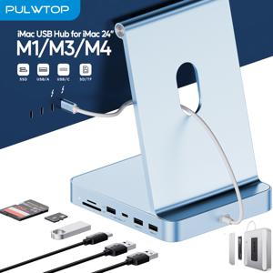 iMac 24인치 2021/2023/2024용 PULWTOP USB C 허브, USB C/A 10Gbps, SD/TF가 포함된 iMac 허브, M.2 SSD 확장 지원(포함되지 않음)