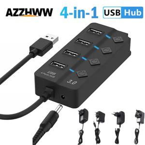 4포트 USB 3.0 허브, USB 도킹 스테이션 허브 확장기, 개별 LED 전원 켜기/끄기 스위치 및 PC/노트북용 EU/US/AU/UK 플러그 포함