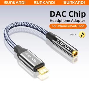 SUNKANDI 아이폰용 라이트닝-3.5mm 헤드폰 잭 어댑터, 아이폰 14 13 12 11 X XS 8 7용 DAC 칩 어댑터 오디오 케이블