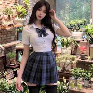 슬림핏 신축성 허리 셔츠와 바지 세트 (플러스 사이즈 여성용, 대학생 스타일 흰색 셔츠와 핫걸룩, 폴리에스터 반팔 V넥)