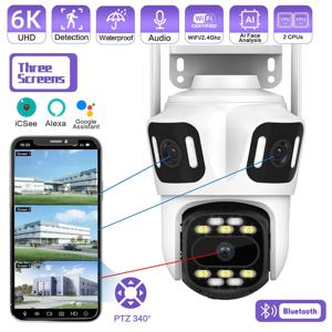 KERUI Icsee 야외 PTZ 6K WIFI IP 카메라 홈 보안 트리플 렌즈 카메라 CCTV 비디오 감시 트리플 스크린 포함
