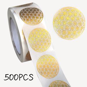 500개 생명의 꽃 스티커 롤, 포장용 홀로그램 원형 라벨, 스크랩북 및 DIY 공예용, 은색.