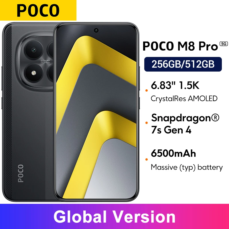 글로벌 버전 포코 M8 프로 스마트폰 50MP 메인 카메라 스냅드래곤 ®   7세대 4 6.83인치 CrystalRes AMOLED 디스플레이 휴대폰