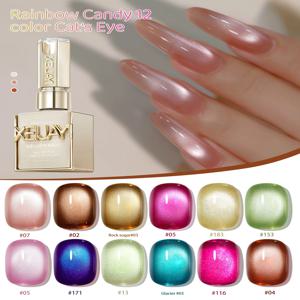 XEJAYI 1pc 15ml 레인보우 캔디 고양이 눈 젤 매니큐어, UV LED 담그는 네일 젤, 반영구적, DIY 살롱 품질