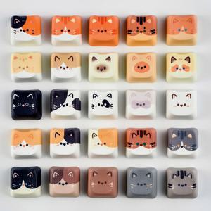 MAIMOOO 귀여운 고양이 개 키캡 MAO 프로필 5/25키 PBT 맞춤형 크리에이티브 야옹 헤드 키캡 기계식 키보드용 개인 맞춤 선물