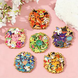 6Pcs 새로운 크리 에이 티브 포켓몬 엘프 에나멜 핀 귀여운 피카추 Gengar Eevee Bulbasaur Squirtle Charmander Lapel Bagde Anime Brooch Gift