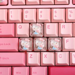 체리 Mx 스위치 용 4pcs 투명 헬로 키티 키 캡 기계식 게이머 키보드 귀여운 백라이트 RGB 키 캡 핑크 WASD 키 캡