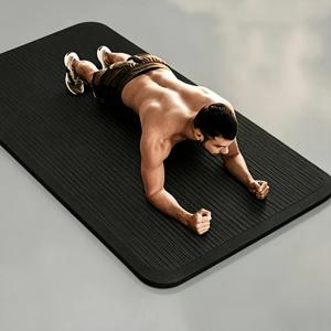 남성용 초두꺼운 스포츠 매트, 10mm 두께의 검정색 요가 매트, 방음 및 충격 흡수 기능, 가정 및 체육관 운동에 매우 적합