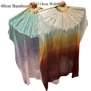 40cm 대나무 손잡이 실크 베일 밸리댄스 팬 2개 세트 무대 공연 소품 180x114cm 폭 특대형 핸드 페인팅