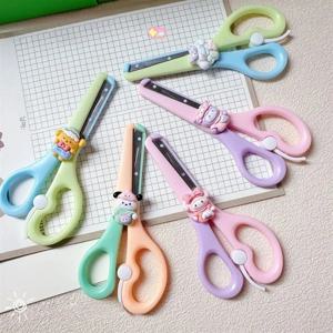 만화 미니 가위 학생 사무실용 핸드 계정용 종이 가위 안전 플라스틱 헤밍 DIY 핸드 가위