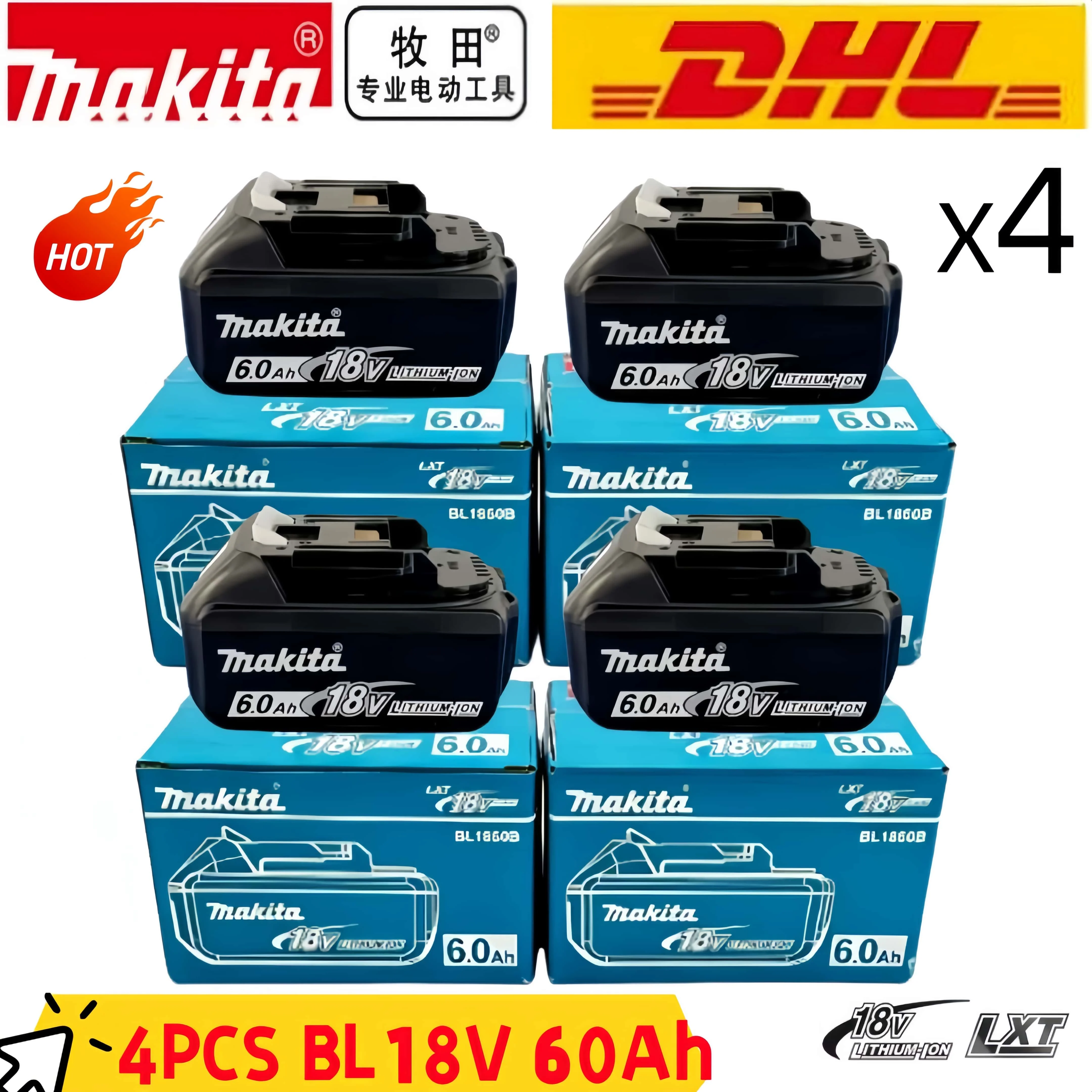 6Ah 100% 정품 마키타 18V 배터리 BL1860B, 마키타 18V 전동 공구용 충전식 리튬이온 배터리, 기존 배터리 교체용.