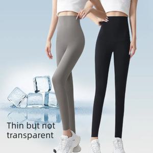 M/L/XL 사이즈 여성용 자외선 차단 여름 샤크스킨 초박형 아이스 실크 레깅스, 뱃살 보정, 힙업 효과, 심리스 요가 데일리 팬츠