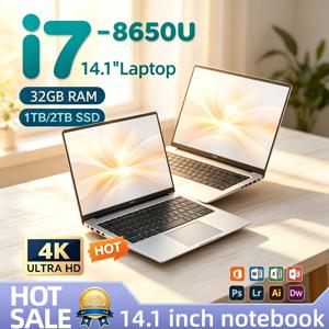 인텔 코어 i7 8650U 14.1인치 울트라 슬림 노트북 4C8T 1.9~4.2GHz 32GB 램 2TB SSD 게이밍 PC 사무용 게이머용 1920x1080 HD 울트라