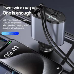4 in 1 접이식 차량용 충전기 120W USB C 차량용 충전 어댑터 (2개 USB 포트 포함) 아이폰 16 15 삼성용 차량용 휴대폰 충전기