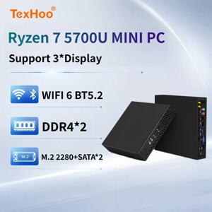 Texhoo 미니 ITX PC AMD Ryzen 7 5700U R5 5600H 4600H FP6 DDR4x2 듀얼 채널 M.2 NVMe SATAx2 HDMI VGA LVDS 16G 256G 홈 서버