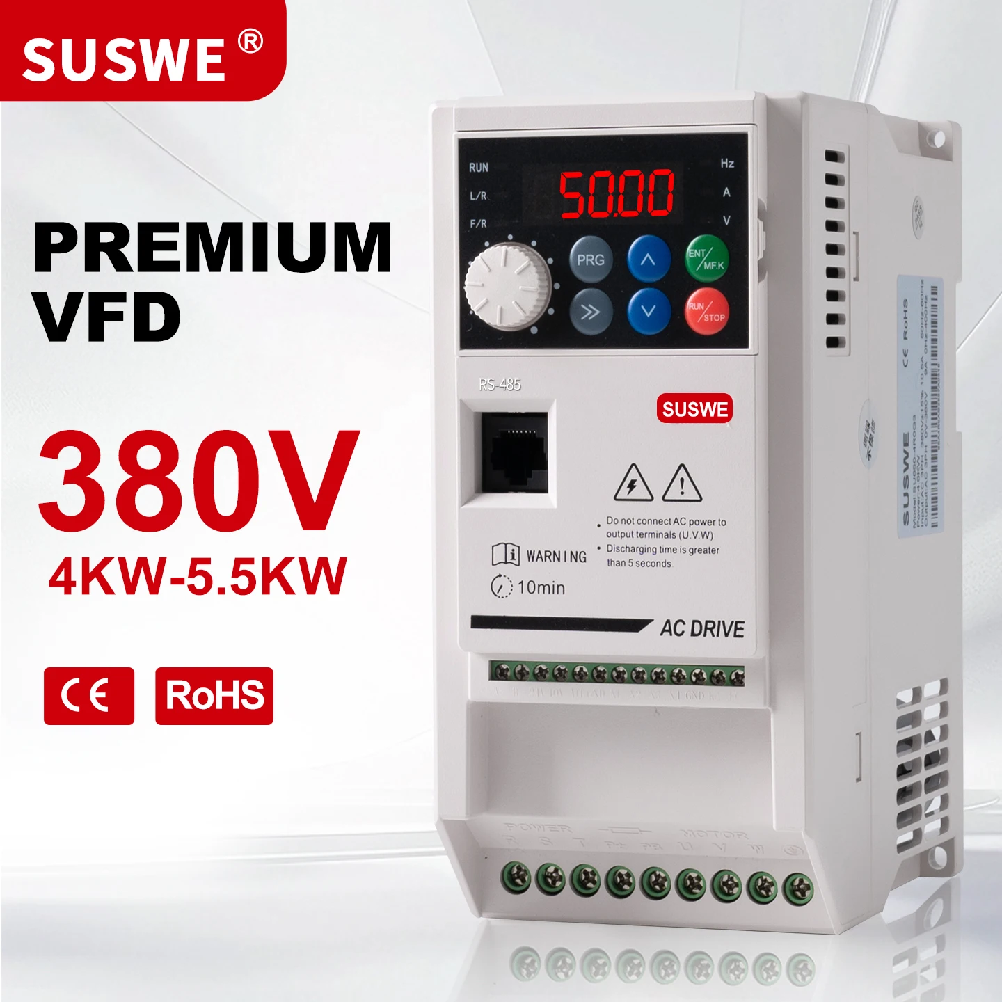 SUSWE VFD 인버터, 가변 주파수 드라이브, 485.5/7.5/18.5kW, AC 220V 3상 출력, 수중 펌프 모터용 속도 제어 장치.