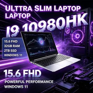 15.6인치 초슬림 노트북, 인텔 코어 i9-10980HK 프로세서, 120Hz FHD 디스플레이, 32GB RAM, 2TB 저장 공간, 백라이트 키보드, 윈도우 11 운영체제, 오래가는 배터리, 사무용으로 적합