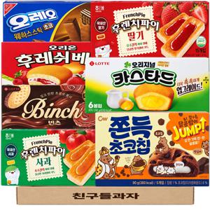 간식 디저트 과자 7종 혼합세트 후레쉬베리 카스타드 오레오웨하스 빈츠 쫀득초코칩 후렌치파이 딸기 사과