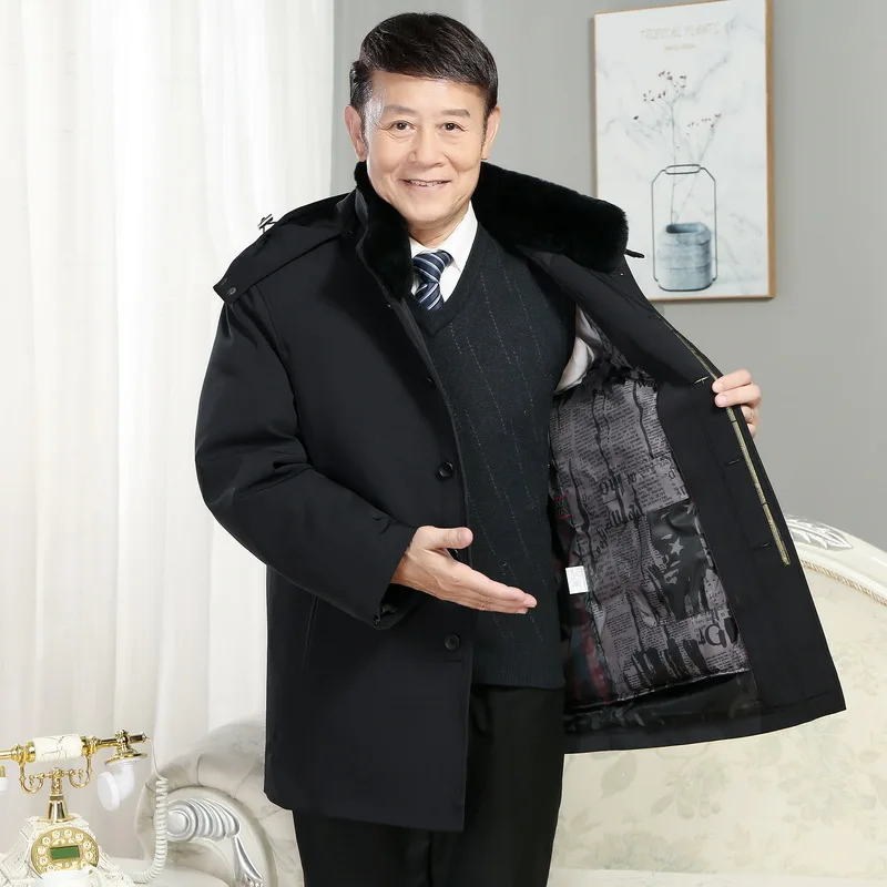 세련된 스타일의 남성용 다운 코트 및 파카, 탈부착 가능한 안감, 푹신한 패딩 재킷, 겨울용 남성용 흰색 거위 깃털 재킷, HWY131588